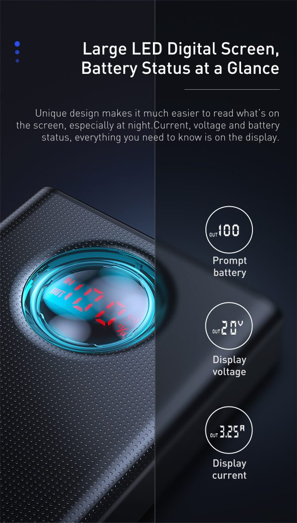 Baseus Amblight Digital Display Quick Charge Power Bank 30000mAh 65W - Image 5