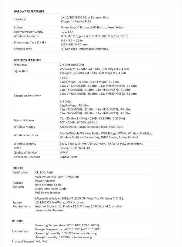 TP-LINK TL-WA1201 AC1200 WIRELESS ACCESS POINT(2y) - Image 3