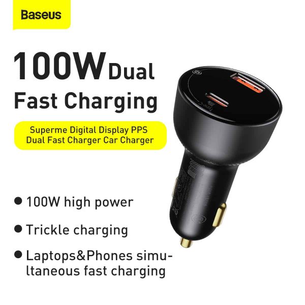 Baseus Supreme Digital Display PPS Duel Quick Charger TZCCZX-01 with Baseus Xiaobai series Fast Charging Cable Type-C to Type-C 100W (20V/5A) 1m Black (6MW) - Image 8