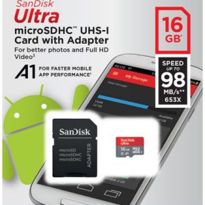 SanDisk Ultra 16Gb Micro SDXC UHS-I Memory Card 98MB/s Class 10 With Adapter